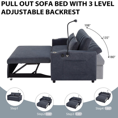 Roomfitters Convertible Loveseat Sofa Bed with USB Ports, Side Pockets, Cup Holders, and Swivel Phone Holder for Living Room