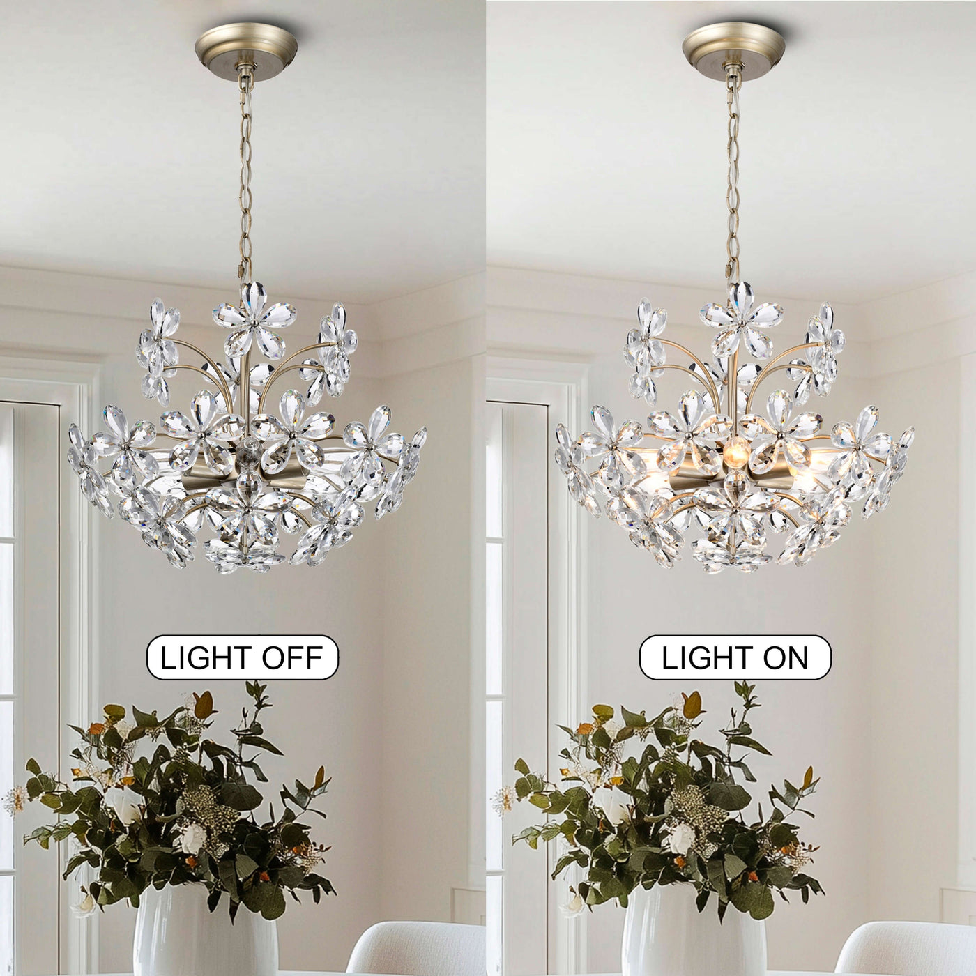 Rosa 6-Light Brushed Silver-ish Champagne Flower Crystal Chandelier