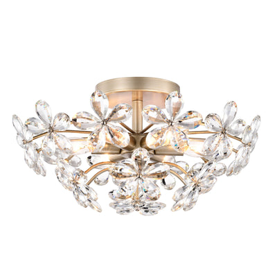Rosa 6-Light Brushed Silver-ish Champagne Flower Crystal Flush Mount - 17.7 inches in diameter x 8.7 inches H