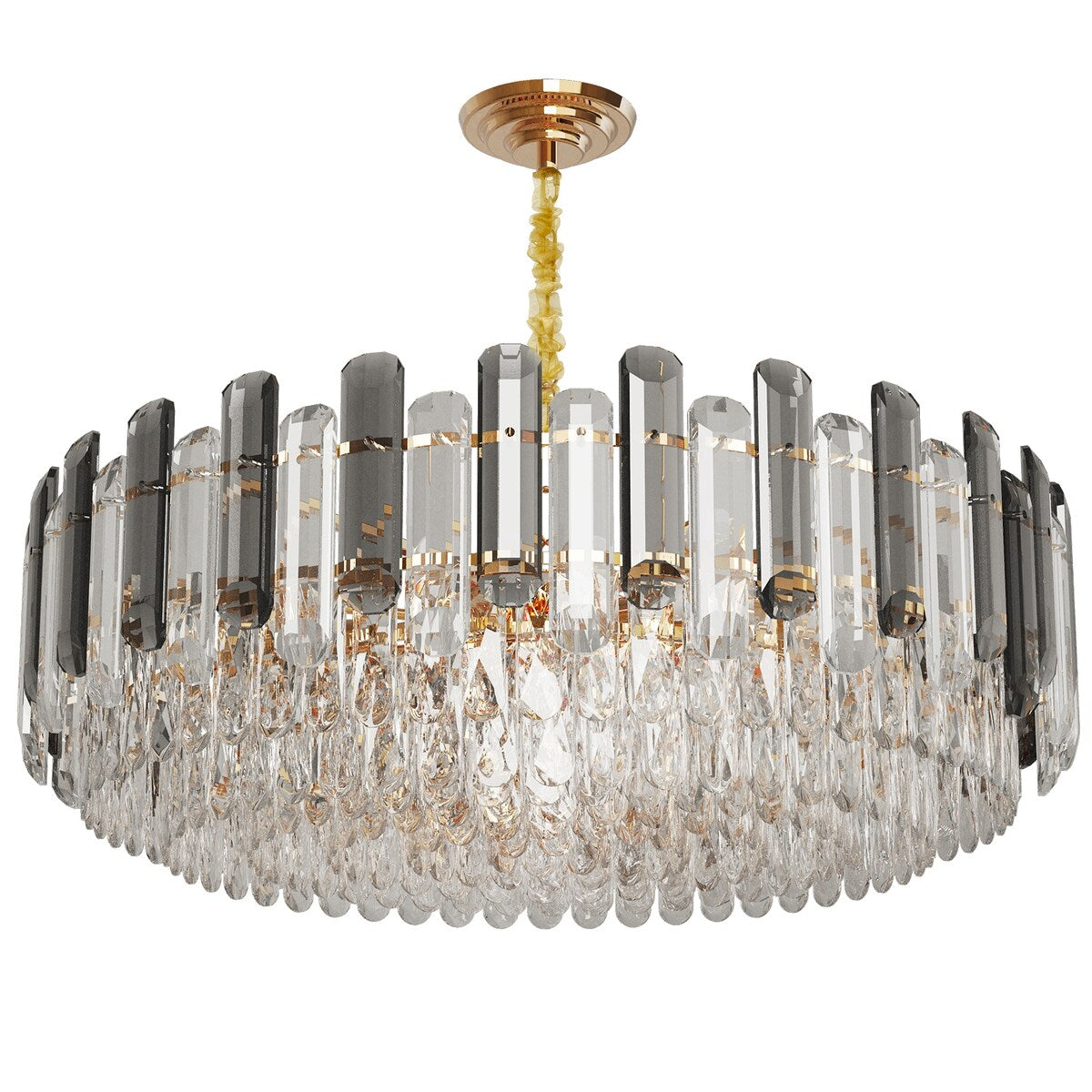 Round Layer Shining Crystal Ceiling Chandelier Lamp with 3 Color Lighting Pendant Light Fixture