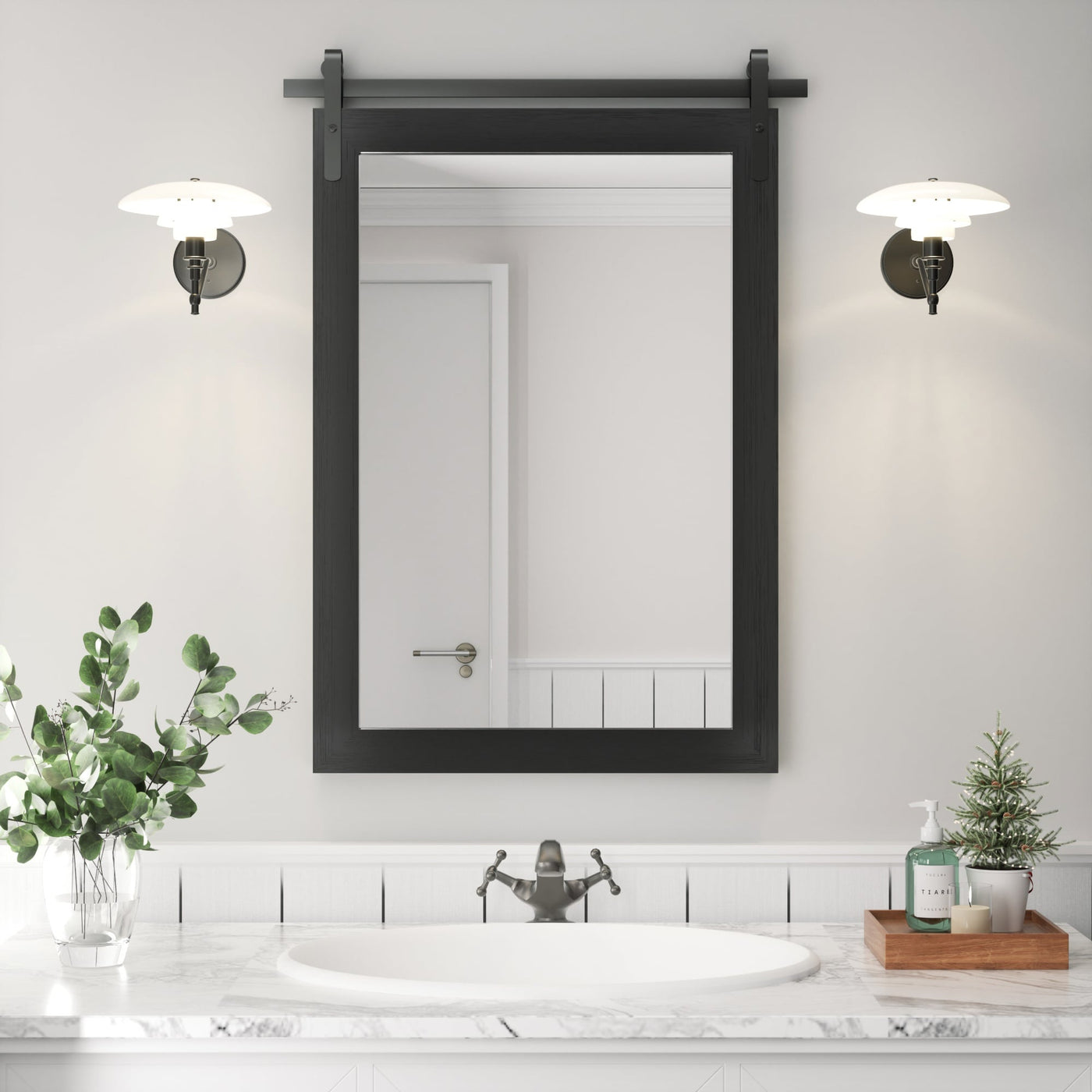 Rural Style Wall Mirrors Farmhouse Bathroom Mirrors Barn Mirror Vanity Mirror with Wood Framed(1 Piece)