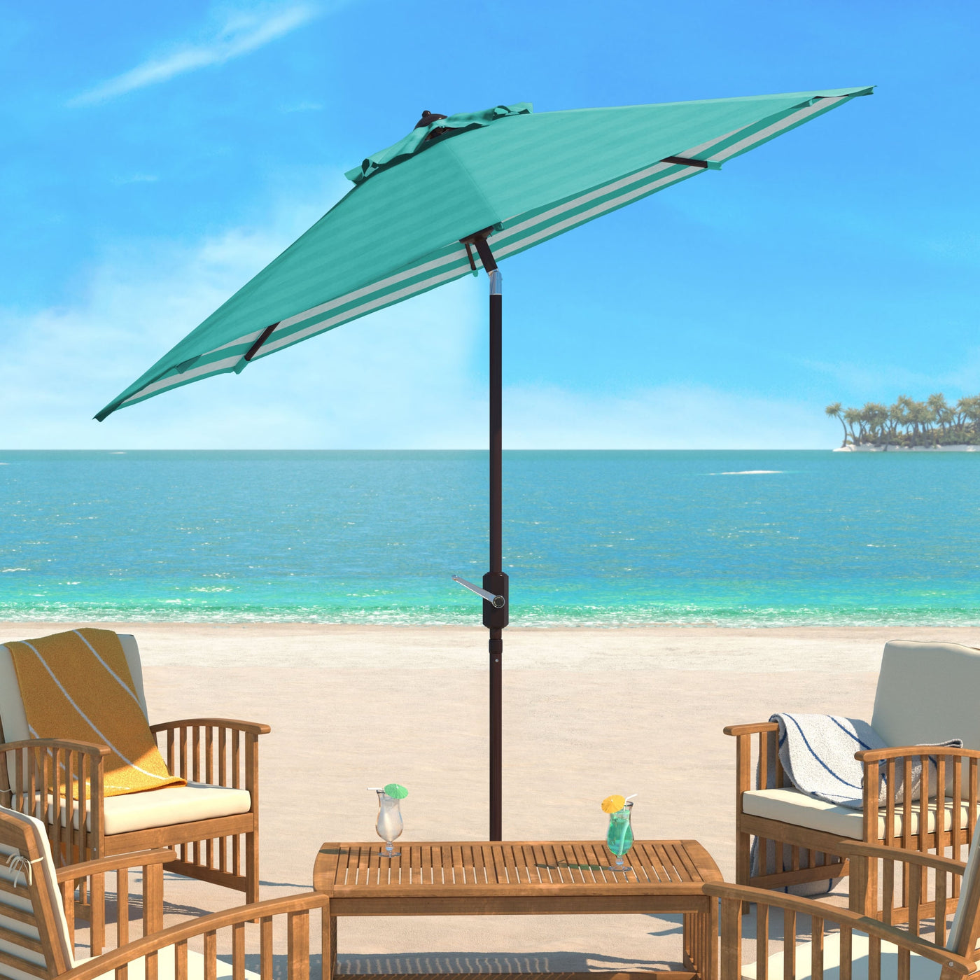 SAFAVIEH Hadire Inside Out Striped 9 Ft Crank Outdoor Umbrella