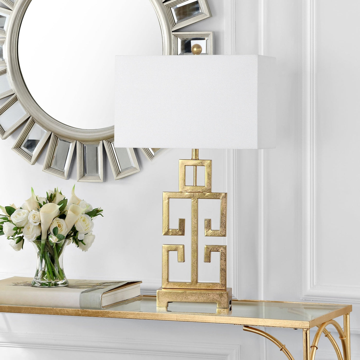 SAFAVIEH Lighting Chantelle Greek Antiqued Gold 29-inch Table Lamp (Set of 2) - 16W x 9D x 29H