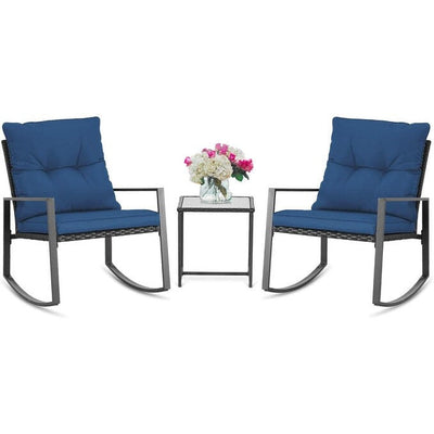 SUNCROWN 3-Piece Black Metal Outdoor Patio Rocking Bistro Set