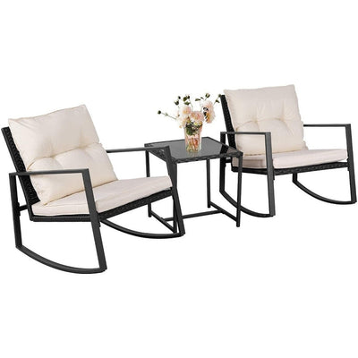 SUNCROWN 3-Piece Black Metal Outdoor Patio Rocking Bistro Set