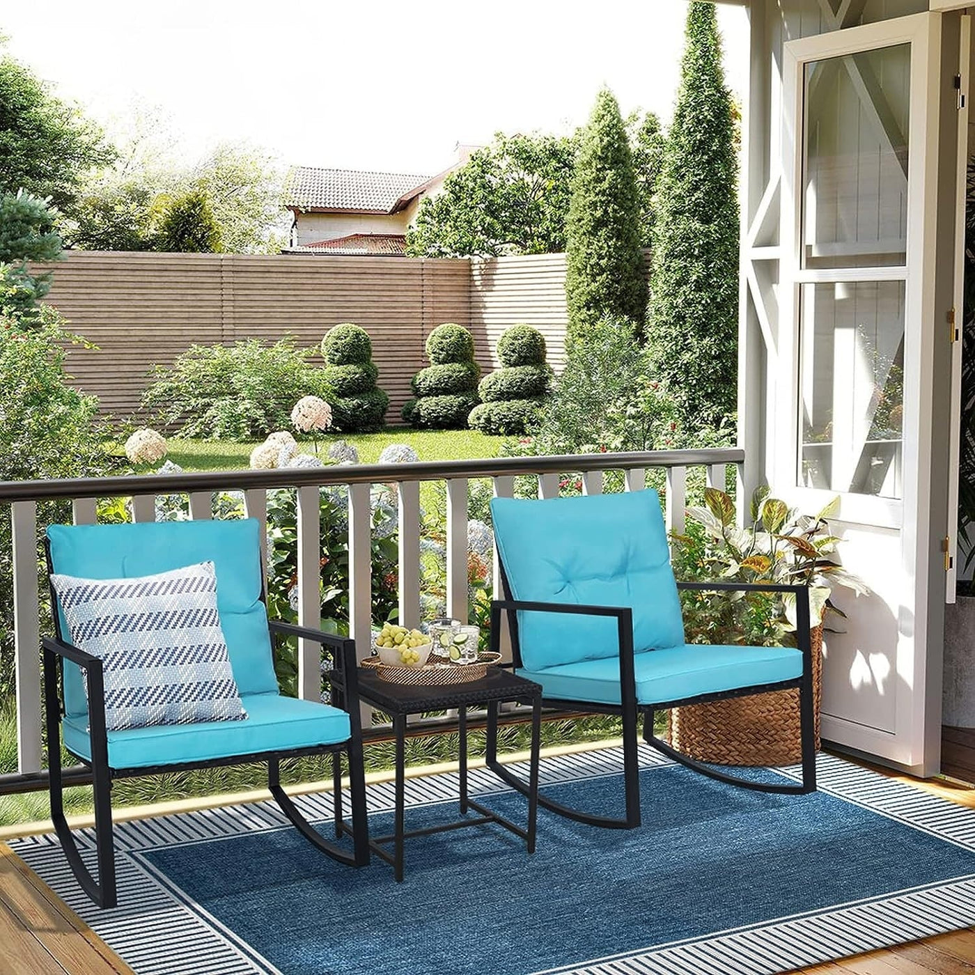 SUNCROWN 3-Piece Black Metal Outdoor Patio Rocking Bistro Set