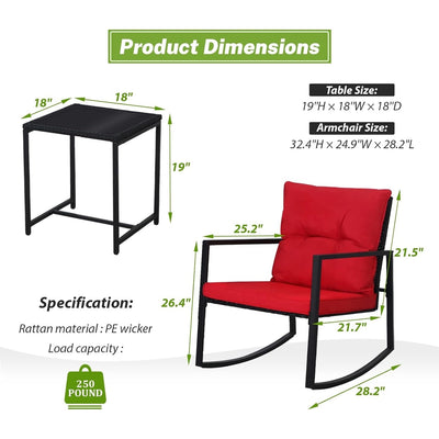 SUNCROWN 3-Piece Black Metal Outdoor Patio Rocking Bistro Set