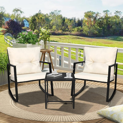 SUNCROWN 3-Piece Black Metal Outdoor Patio Rocking Bistro Set