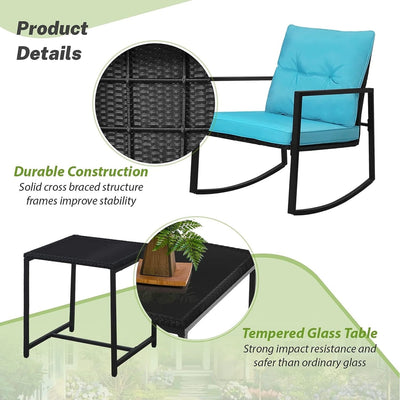 SUNCROWN 3-Piece Black Metal Outdoor Patio Rocking Bistro Set