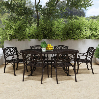Sanibel Bronze Aluminum 7- Piece Outdoor Dining Set with 72 Oval Dining Table and Six Armchairs by Homestyles