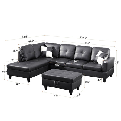 Semi PU Synthetic Leather 3-Piece Couch Living Room Sofa Set