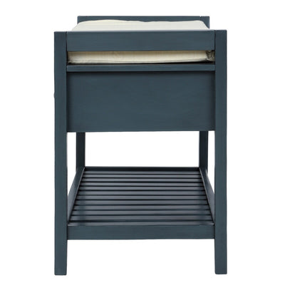 Shoe Rack with Cushioned Seat and Drawers, Multipurpose Storage Bench, Antique Navy - 39L x 14W x 19.8H