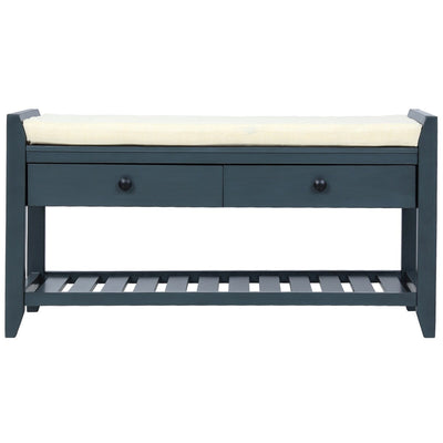 Shoe Rack with Cushioned Seat and Drawers, Multipurpose Storage Bench, Antique Navy - 39L x 14W x 19.8H