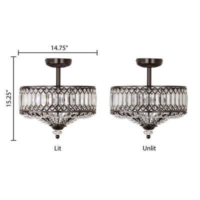 Silver Orchid Furey Bronze/Gold Tiered Glass Semi-flush Lighting Fixture - 14.75L x 14.75W x 15.25H