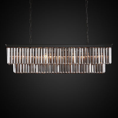 47 in. Smoked Gray and Black Modern Contemporary Crystal Chandelier 2-Tier Linear Kitchen Island Pendant Light for Dining Room