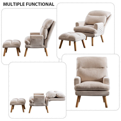 Soft Fabric Casual Living Room Armchair With Adjustable Backrest And Legs Stool