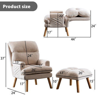 Soft Fabric Casual Living Room Armchair With Adjustable Backrest And Legs Stool