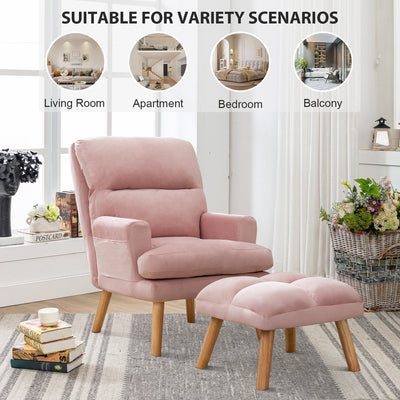 Soft Fabric Casual Living Room Armchair With Adjustable Backrest And Legs Stool