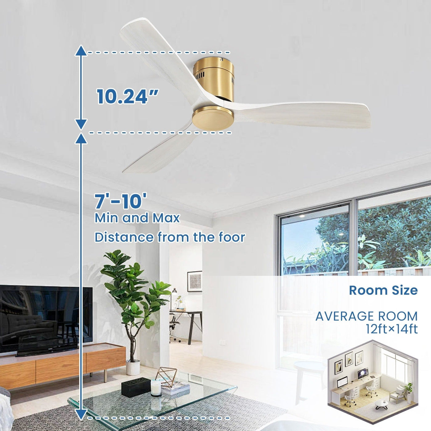Sofucor 52 Inch Flush Mount Ceiling Fan with Remote, Reversible Motor,Integrated Light Optional