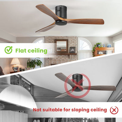Sofucor 52 Inch Flush Mount Ceiling Fan with Remote, Reversible Motor,Integrated Light Optional