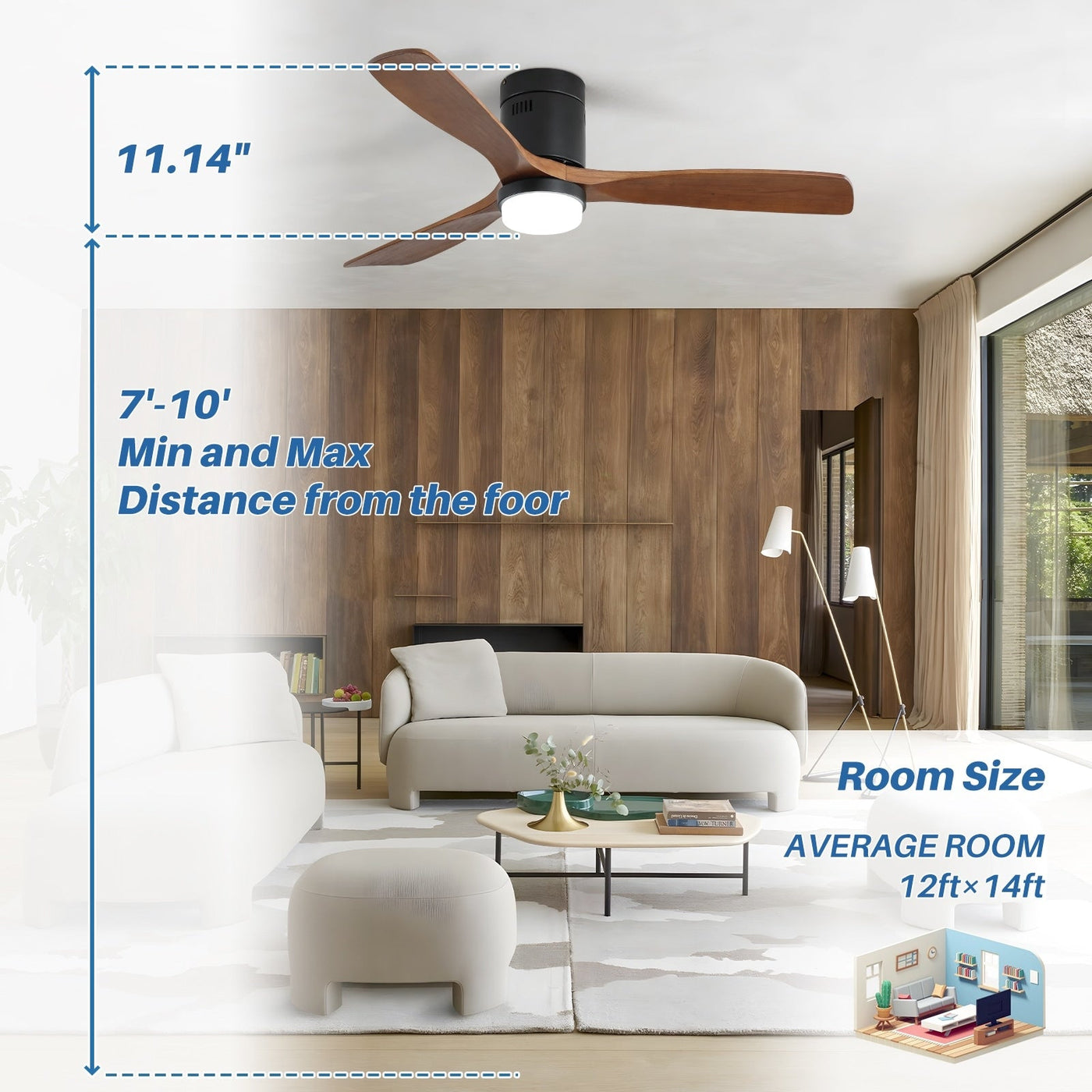Sofucor 52 Inch Flush Mount Ceiling Fan with Remote, Reversible Motor,Integrated Light Optional