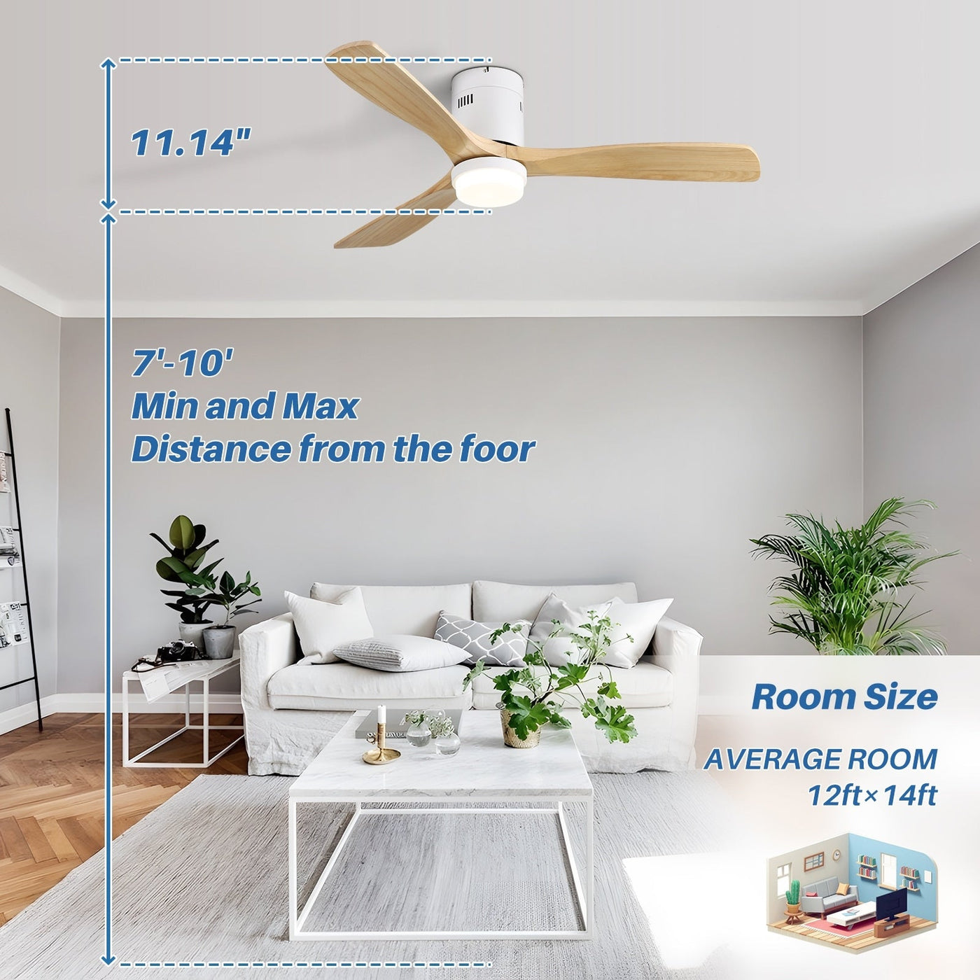 Sofucor 52 Inch Flush Mount Ceiling Fan with Remote, Reversible Motor,Integrated Light Optional