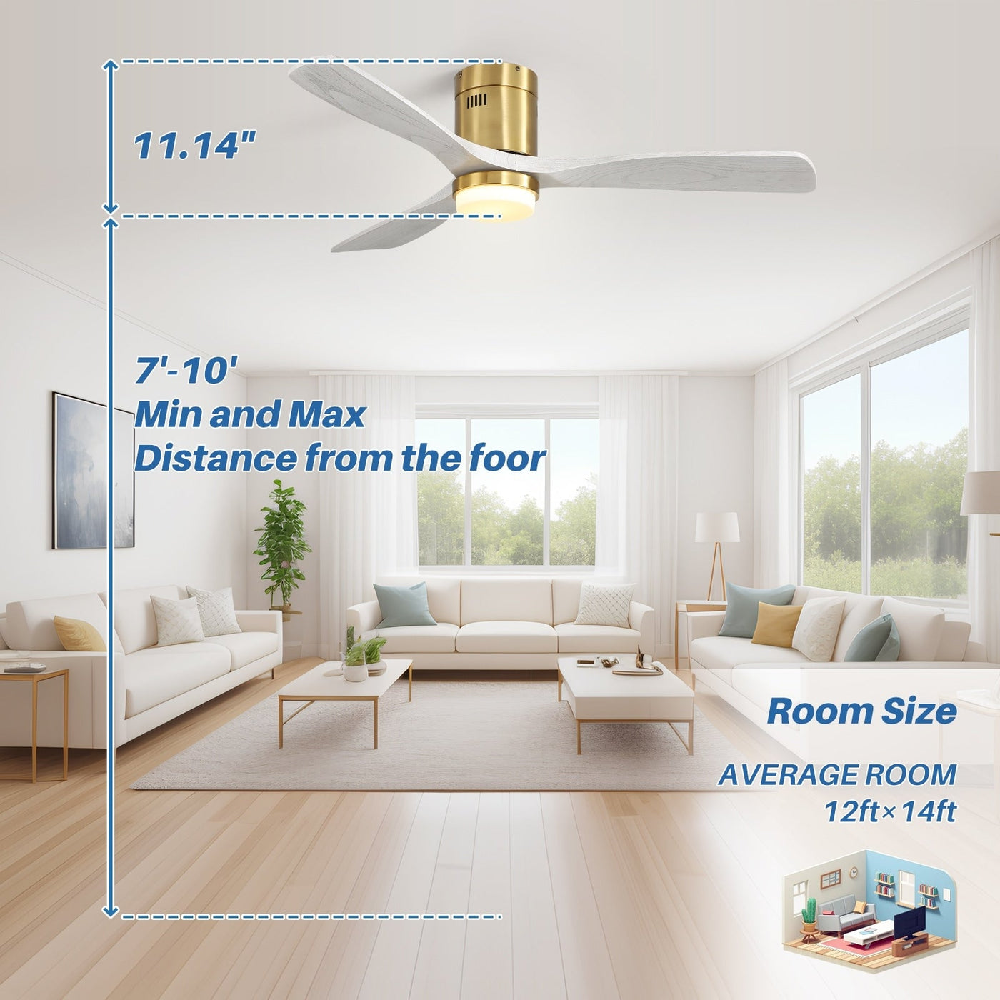 Sofucor 52 Inch Flush Mount Ceiling Fan with Remote, Reversible Motor,Integrated Light Optional