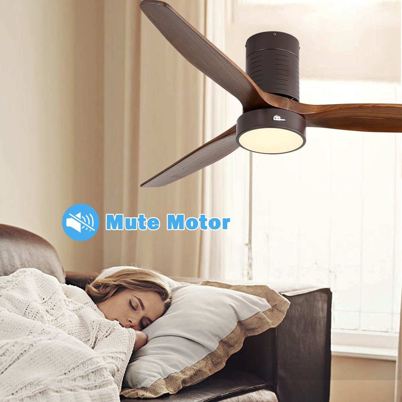 Sofucor 52 Inch Flush Mount Ceiling Fan with Remote, Reversible Motor,Integrated Light Optional