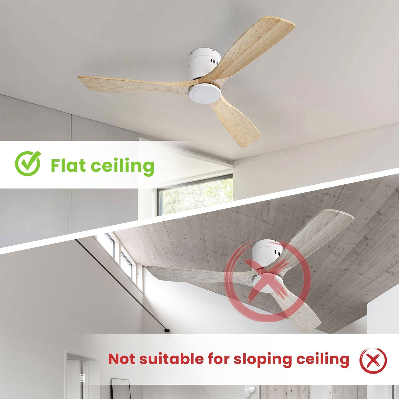 Sofucor 52 Inch Flush Mount Ceiling Fan with Remote, Reversible Motor,Integrated Light Optional