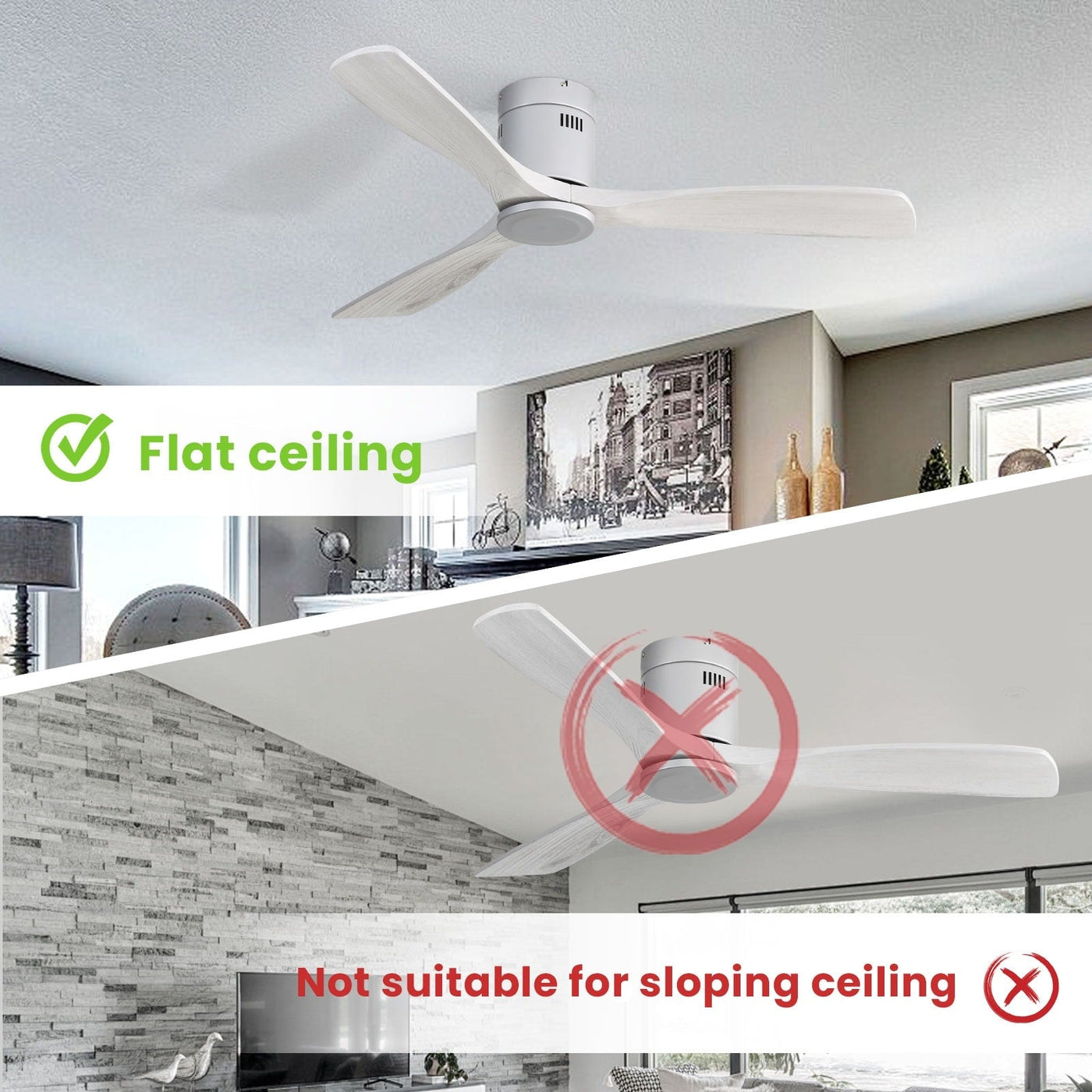 Sofucor 52 Inch Flush Mount Ceiling Fan with Remote, Reversible Motor,Integrated Light Optional