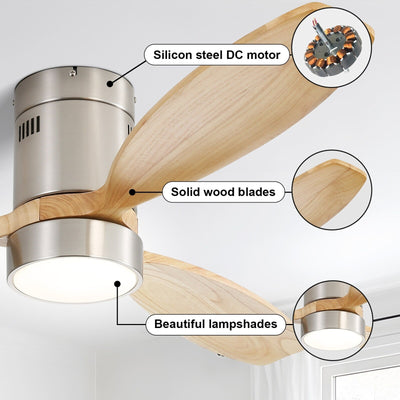Sofucor 52 Inch Flush Mount Ceiling Fan with Remote, Reversible Motor,Integrated Light Optional