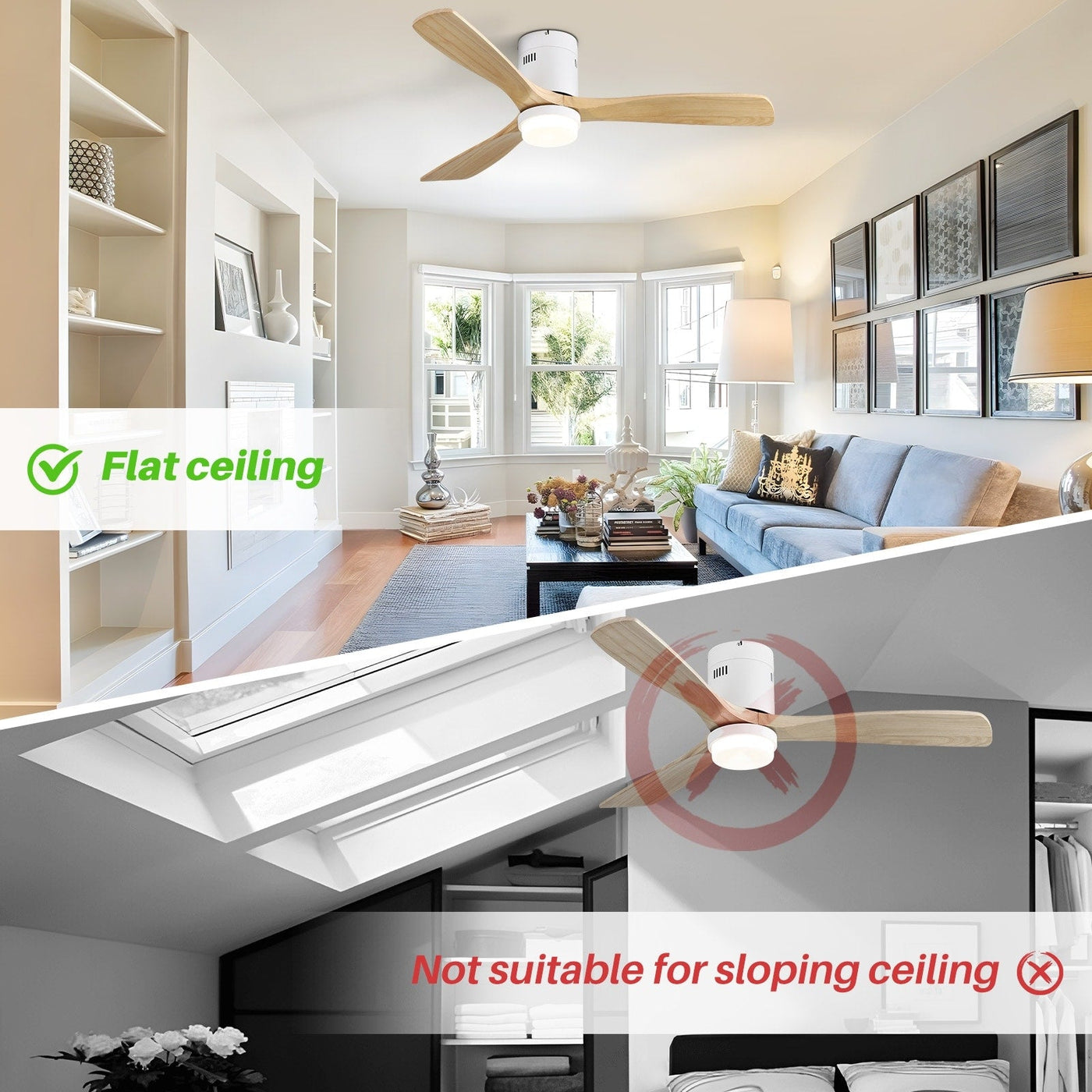 Sofucor 52 Inch Flush Mount Ceiling Fan with Remote, Reversible Motor,Integrated Light Optional