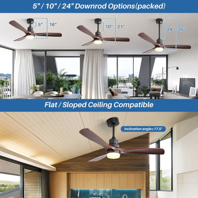 Sofucor 52 Indoor Wood Ceiling Fan Light with Remote, Integrated Light Optional