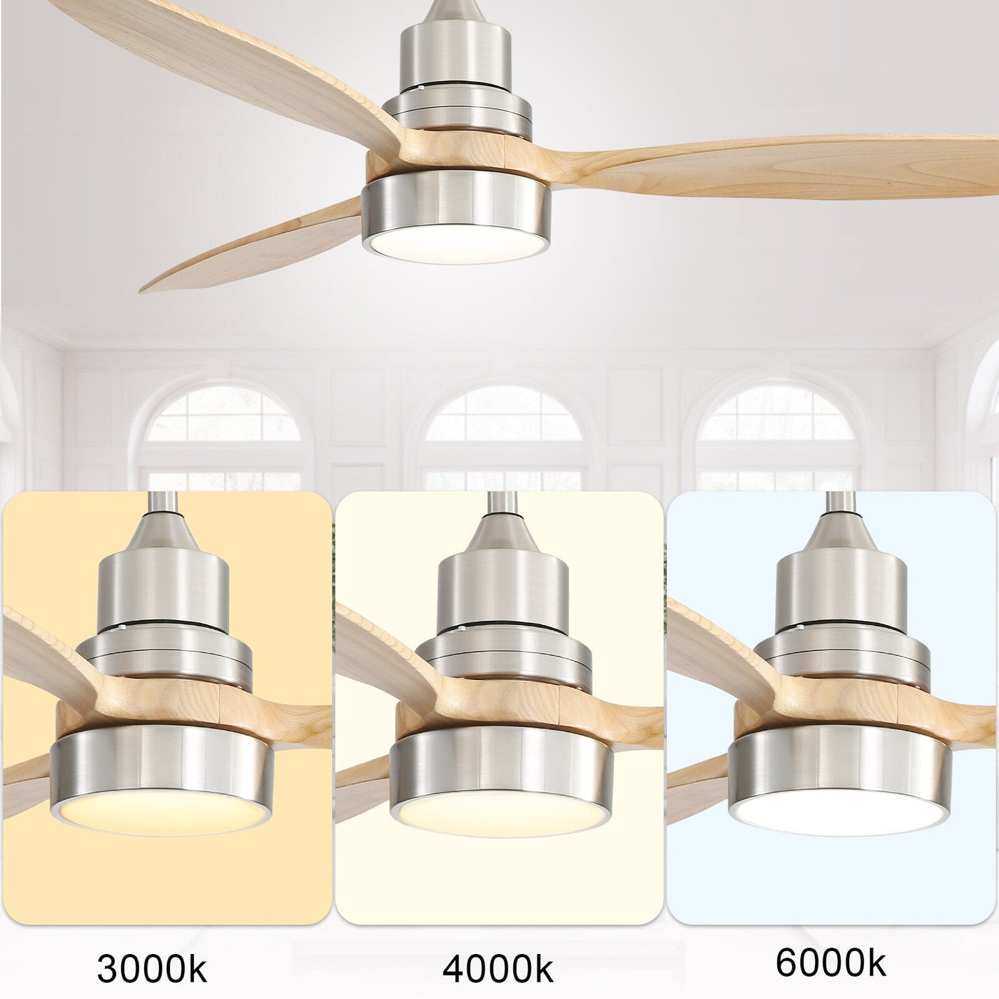 Sofucor 52 Indoor Wood Ceiling Fan Light with Remote, Integrated Light Optional