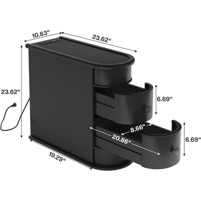 Solid Wood Chairside End Table, Two-Drawer Narrow Side Table Slim