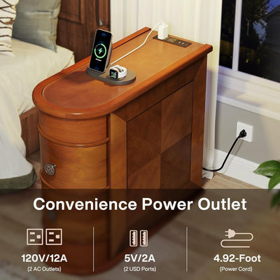 Solid Wood Chairside End Table, Two-Drawer Narrow Side Table Slim