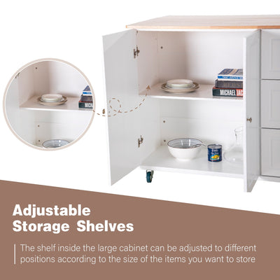 Sophia & William Kitchen Island Cart with Drop-Leaf and Rubber Wood Top, Rolling Kitchen Trolley Cart with Large Storage Cabinet