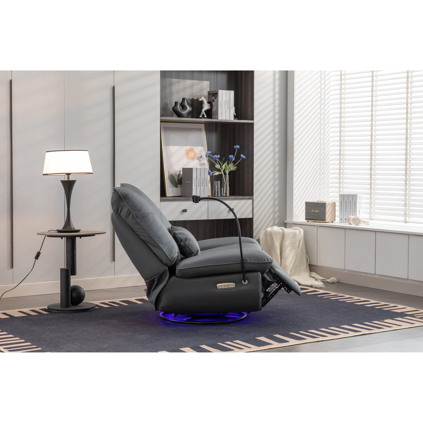 Swivel Glider Power Recliner with Bluetooth Speakers, Phone Holder, USB and Type-C Charging Ports, Hidden Arm Storage