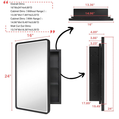 TEHOME Farmhouse Recessed Metal Bathroom Medicine Cabinets with Mirror