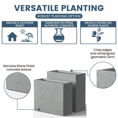 Tall Concrete Rectangle Plant Boxes / Large Indoor and Outdoor Flower Planters