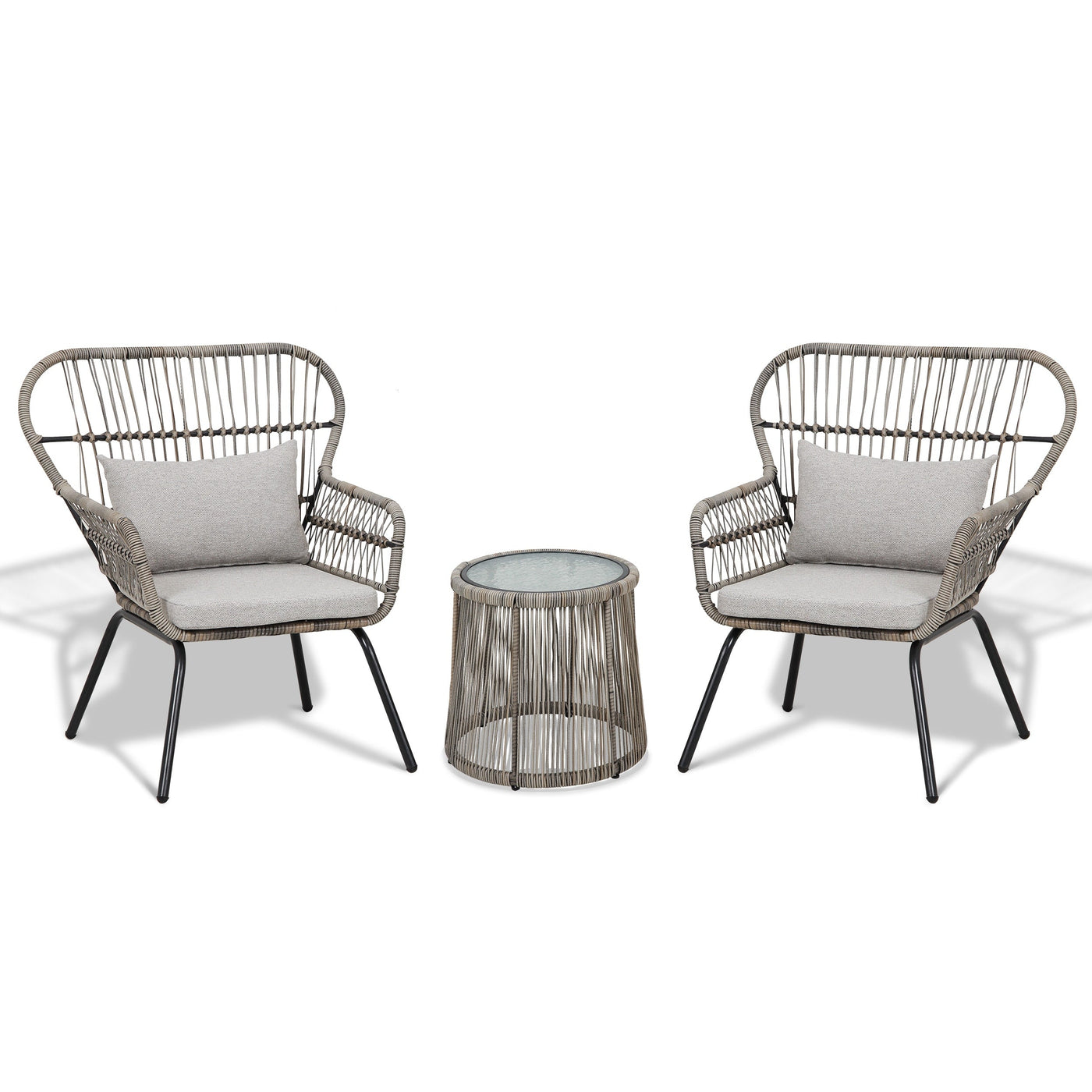 3 Piece Outdoor Wicker Conversation Bistro Set, All-Weather Rattan Furniture Patio Chairs Set with Cushions