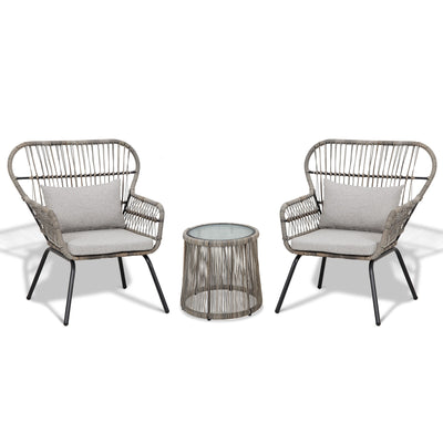 3 Piece Outdoor Wicker Conversation Bistro Set, All-Weather Rattan Furniture Patio Chairs Set with Cushions