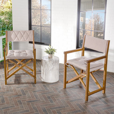 Theo Classic Mid-Century Outdoor Acacia Wood Foldable Diamond-Quilted Back Director Chair with Cushion, (Set of 2) by JONATHAN Y