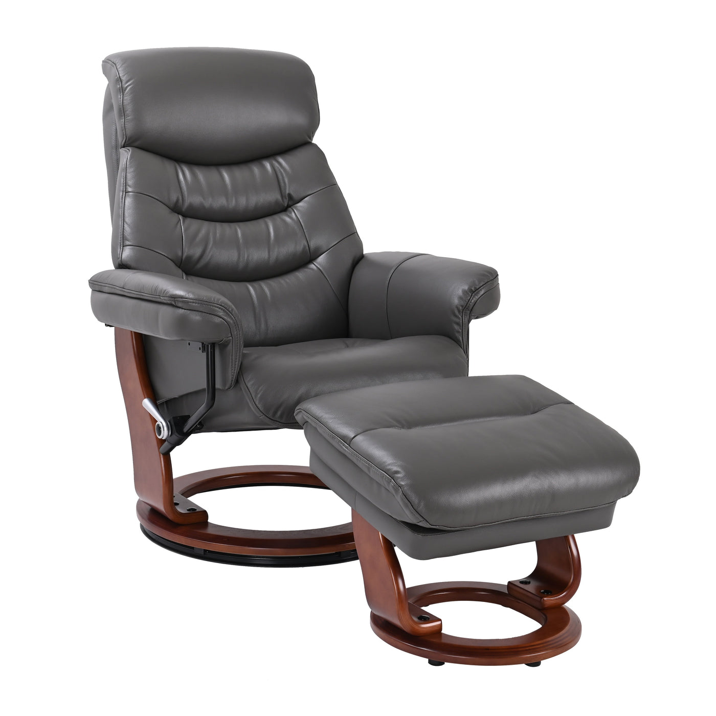 Leather Swivel Recliner with Matching Storage Ottoman