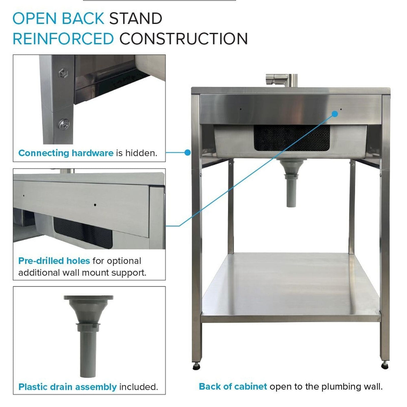 Transolid EWS-2422S 24-in W x 22-in D x 35-in H Stainless Steel Laundry Sink and Wash Stand - 24-in x 22-in