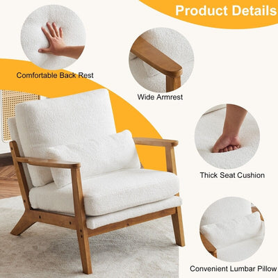 Upholstered Linen Blend Accent Chair with Wooden Legs and One Pillow Beige