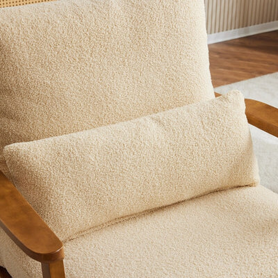 Upholstered Linen Blend Accent Chair with Wooden Legs and One Pillow Beige