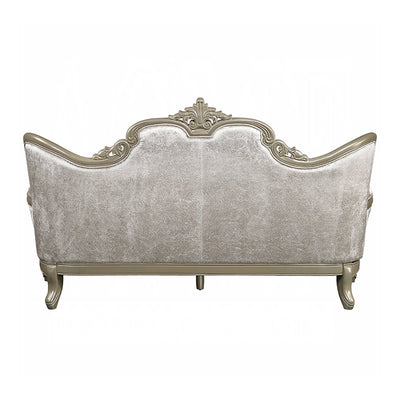 Upholstered Sofa with Button Tufted Back in Beige and Champagne