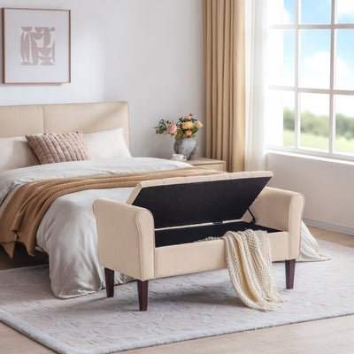 Upholstered Storage Bench Arm Bench Entryway Bench with Tufted Flip Top 50.4 Inches