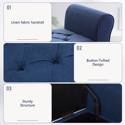 Upholstered Storage Bench Arm Bench Entryway Bench with Tufted Flip Top 50.4 Inches
